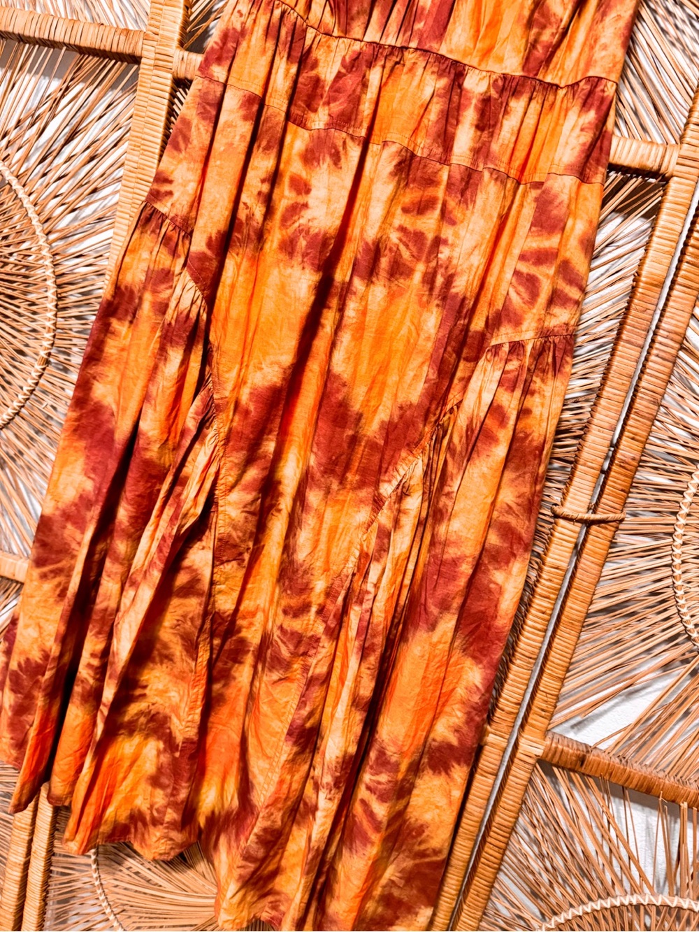 Ulla Johnson Valentina Tie-Dye Orange Brown & Green Midi Maxi Sundress SZ 8 - Picture 5 of 9